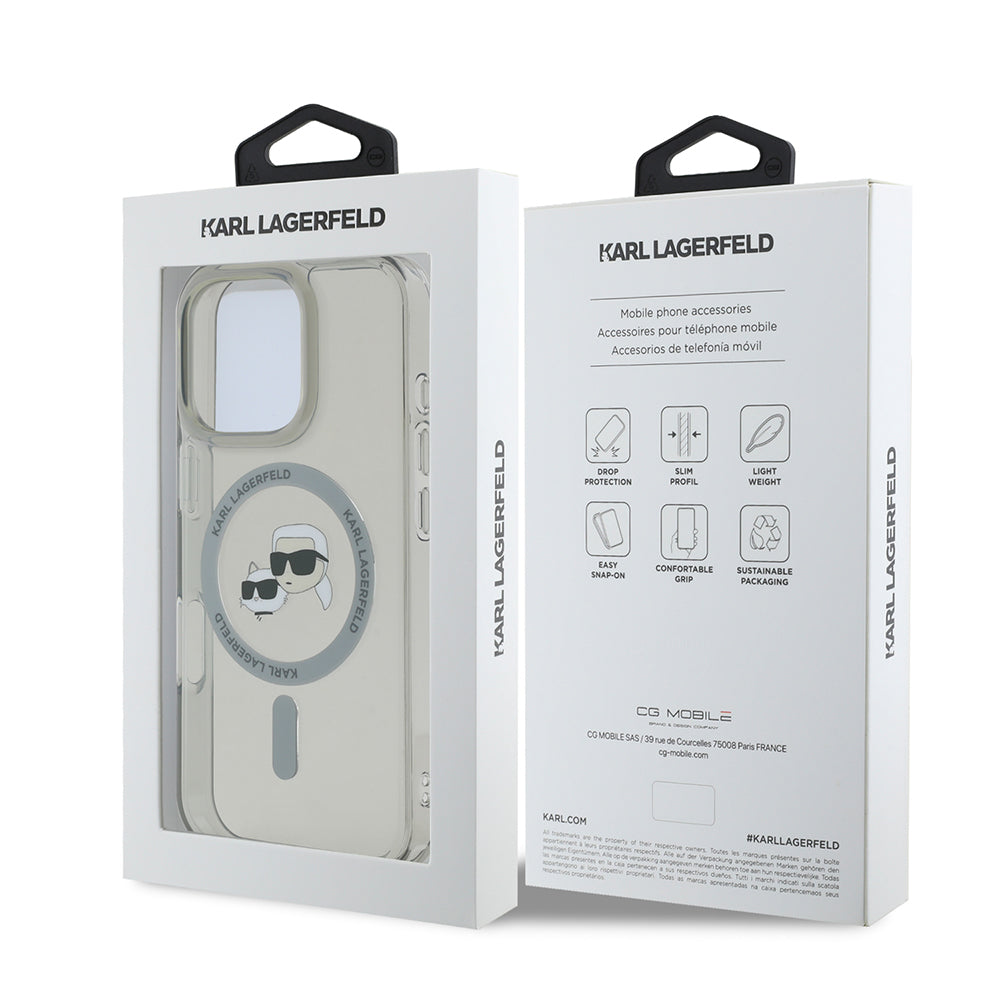 MagSafe Case for Apple iPhone 16 Pro, Karl Lagerfeld, IML Metal Karl & Choupette's Heads, Black