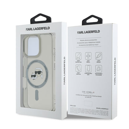 MagSafe Case for Apple iPhone 16 Pro, Karl Lagerfeld, IML Metal Karl & Choupette's Heads, Black