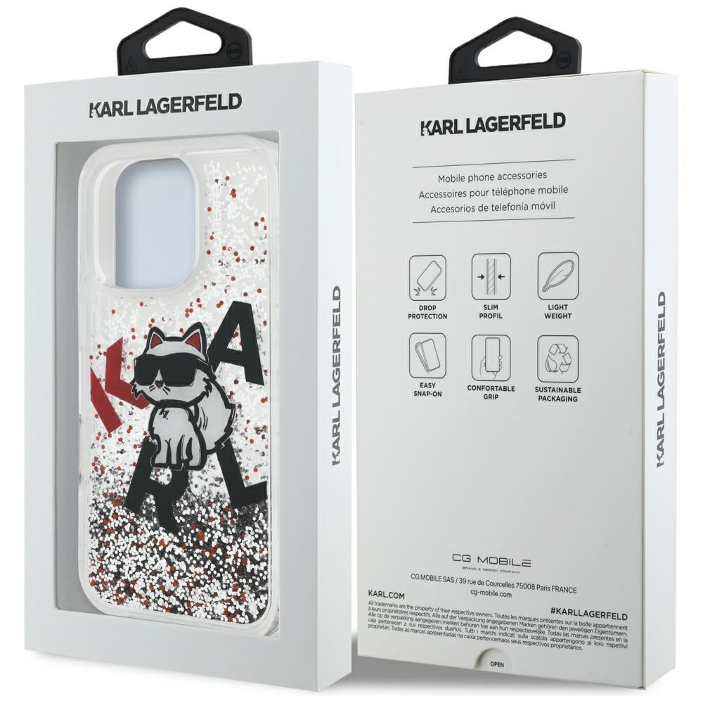 MagSafe Case for Apple iPhone 16 Pro, Karl Lagerfeld, Liquid Glitter Choupette Logo, Transparent