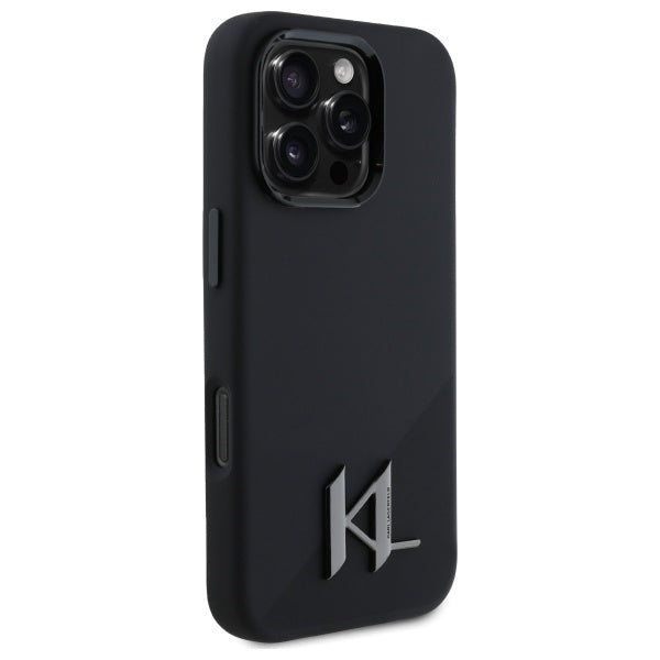 MagSafe Case for Apple iPhone 16 Pro, Karl Lagerfeld, Silicone Shadow Metal Initial, Black