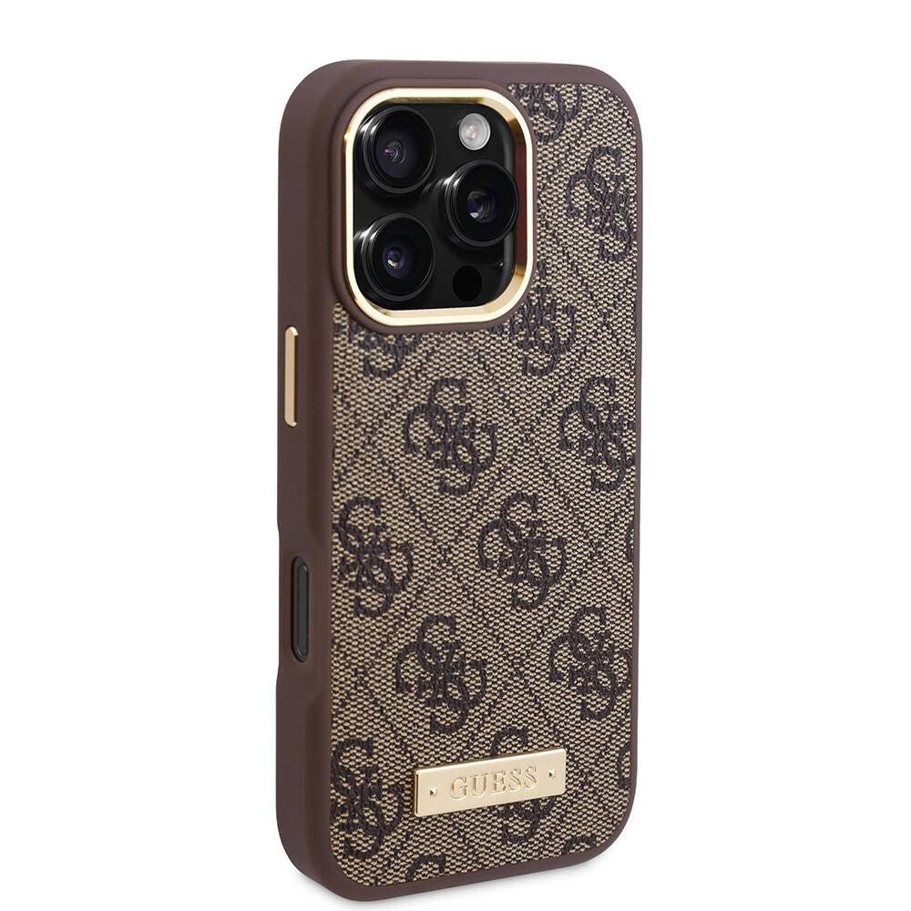 MagSafe Case for Apple iPhone 16 Pro Max, Guess, 4G Logo Plate, Black