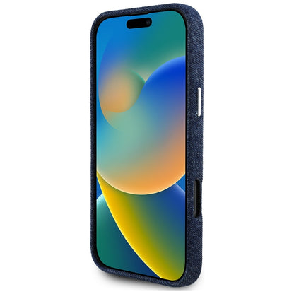 MagSafe Case for Apple iPhone 16 Pro Max, Guess, Denim Triangle Logo, Blue