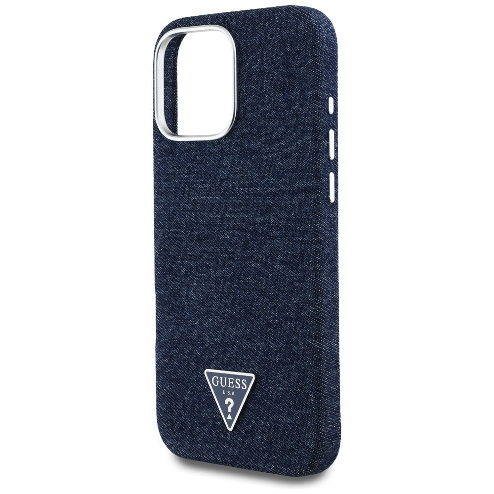 MagSafe Case for Apple iPhone 16 Pro Max, Guess, Denim Triangle Logo, Blue