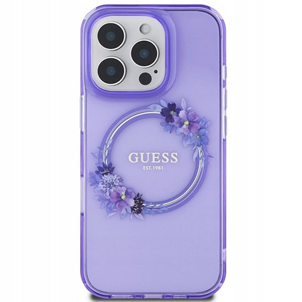MagSafe Case for Apple iPhone 16 Pro Max, Guess, IML Flowers Wreath, Purple