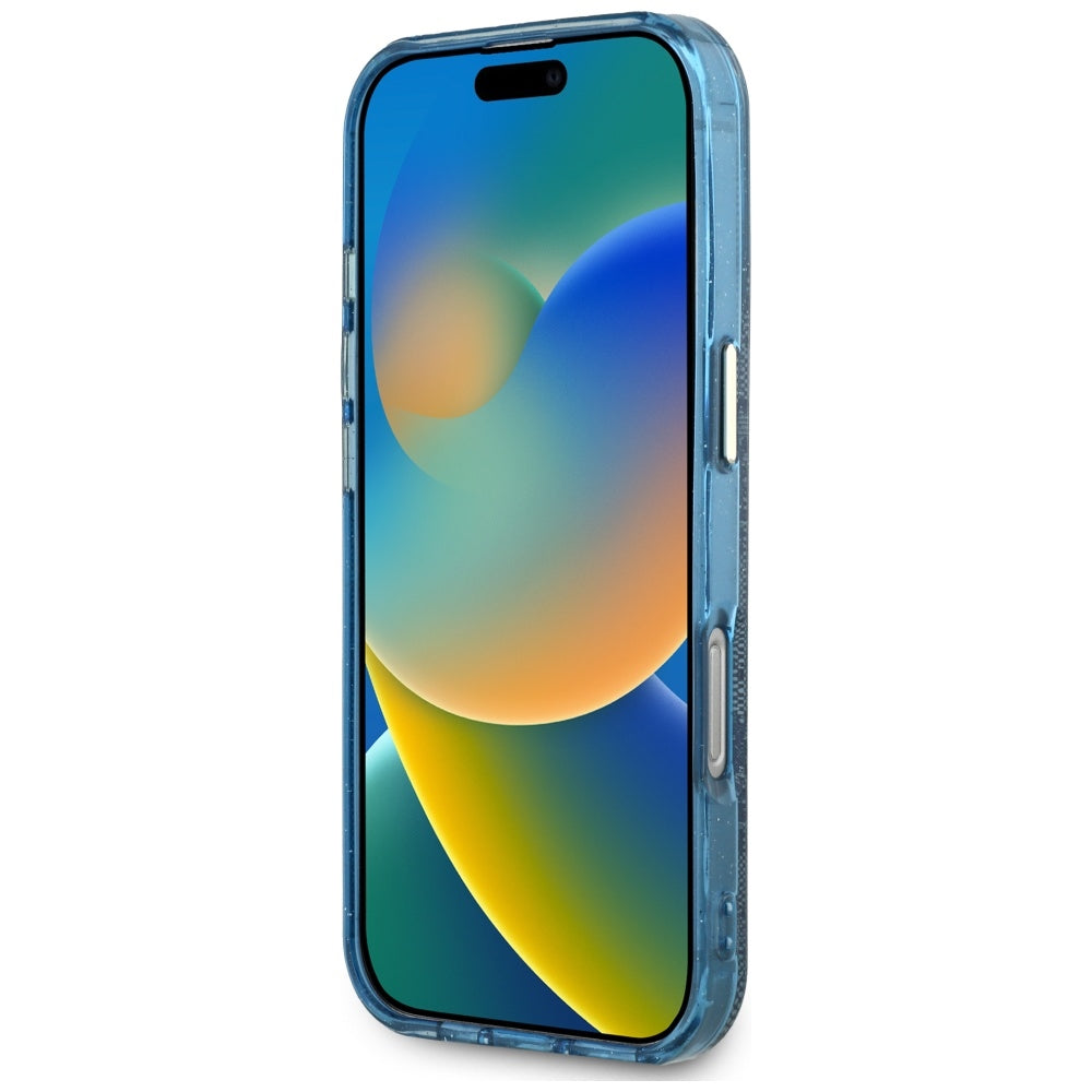 MagSafe Case for Apple iPhone 16 Pro Max, Guess, IML Glitter 4G Circle Triangle, Blue