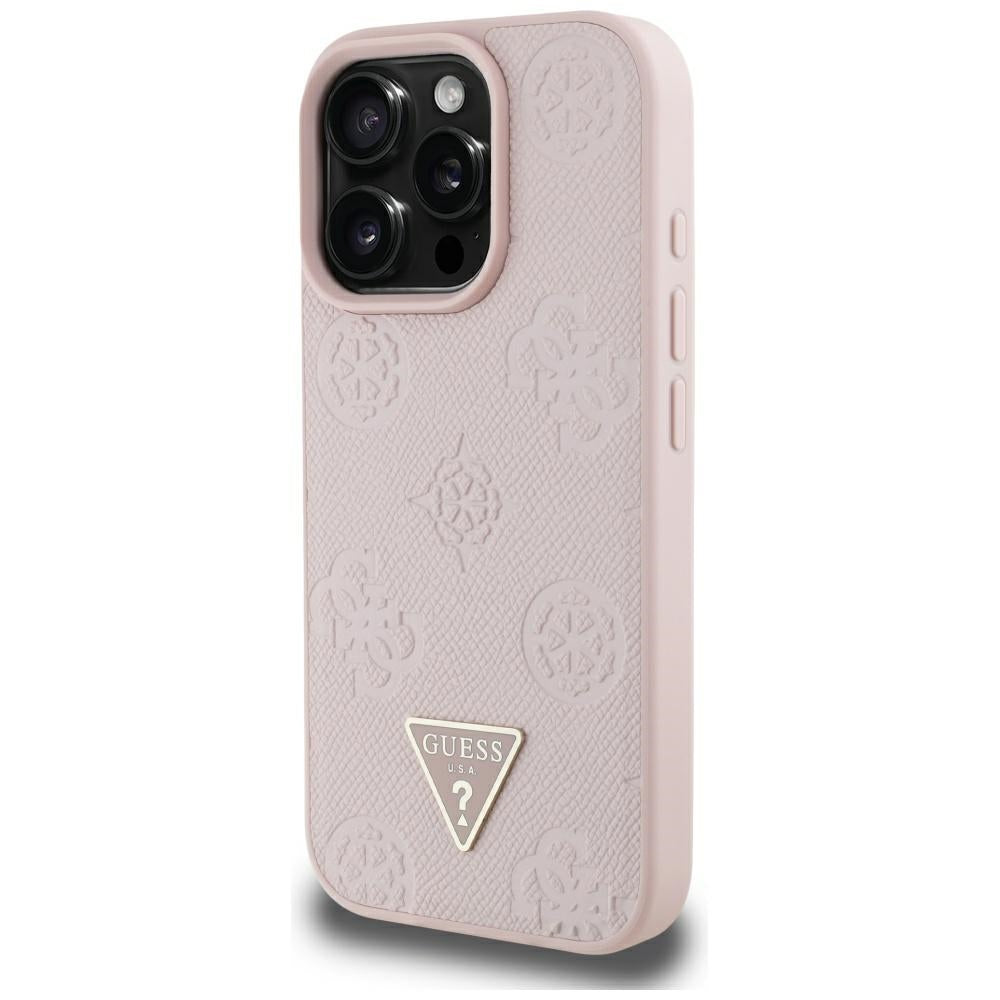 MagSafe Case for Apple iPhone 16 Pro Max, Guess, Peony Grained Hot Stamp Triangle, Pink