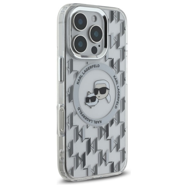 MagSafe Case for Apple iPhone 16 Pro Max, Karl Lagerfeld, IML Monogram Karl & Choupette's Heads, Transparent