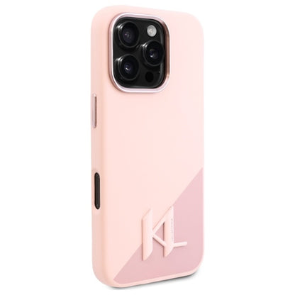 MagSafe Case for Apple iPhone 16 Pro Max, Karl Lagerfeld, Silicone Shadow Metal Initial, Pink