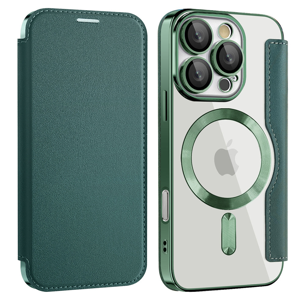 MagSafe Case for Apple iPhone 16 Pro Max, Techsuit, SmartMag Book, Green