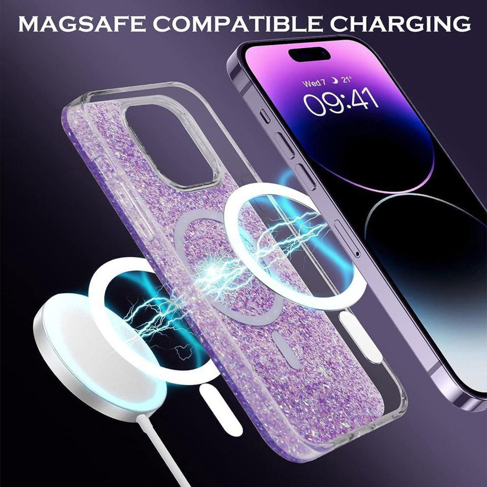 MagSafe Case for Apple iPhone 16, Techsuit, Sparkly Glitter, Purple