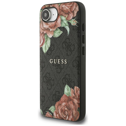 MagSafe Case for Apple iPhone 16e, Guess, 4G Flowers Print, Black