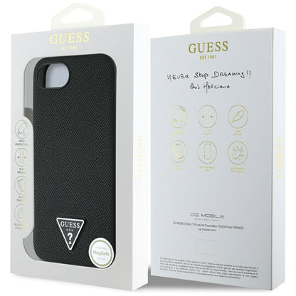 MagSafe Case for Apple iPhone 16e, Guess, Grained Triangle Logo, Black