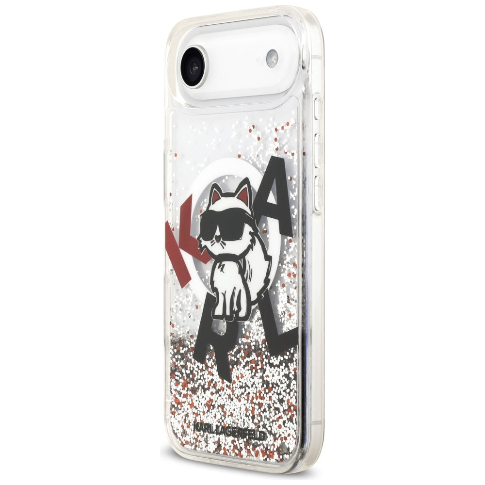 MagSafe Case for Apple iPhone 17 Air, Karl Lagerfeld, Liquid Glitter Choupette Logo, Transparent
