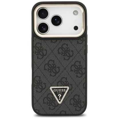 MagSafe Case for Apple iPhone 17 Pro Max, Guess, 4G Triangle Logo with Stand Camera, Black Gold