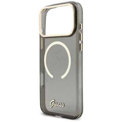 MagSafe Case for Apple iPhone 17 Pro Max, Guess, IML Glitter Script Strap, Black