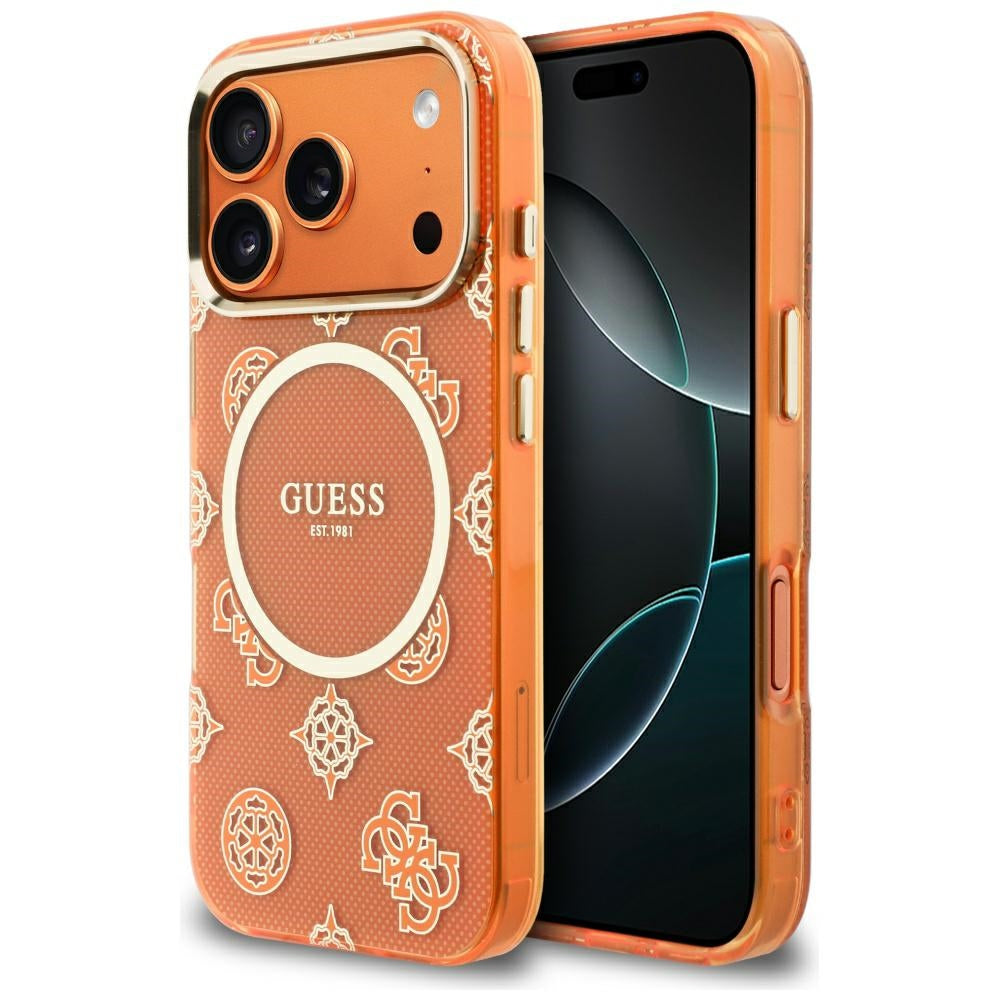 MagSafe Case for Apple iPhone 17 Pro Max, Guess, IML Peony Dot, Orange