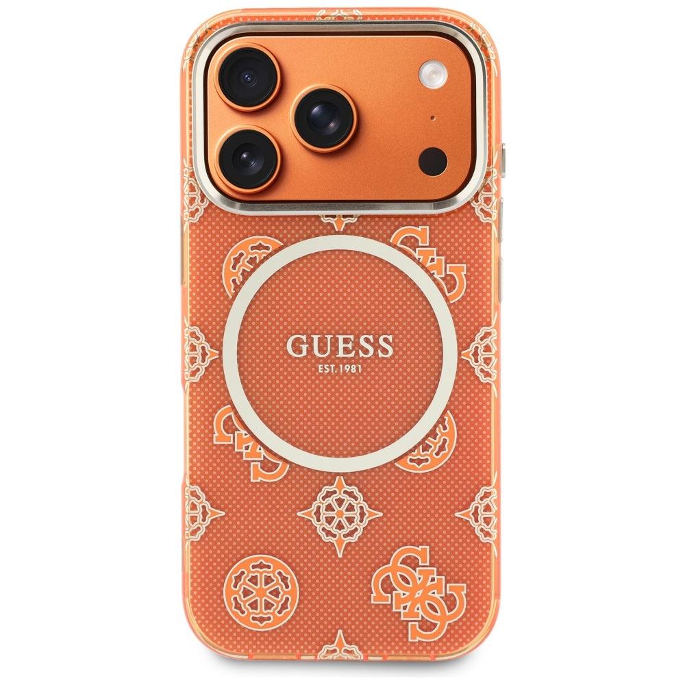MagSafe Case for Apple iPhone 17 Pro Max, Guess, IML Peony Dot, Orange