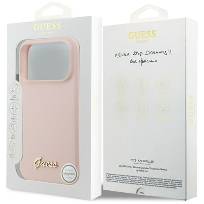 MagSafe Case for Apple iPhone 17 Pro Max, Guess, Script Metal Logo, Light Pink
