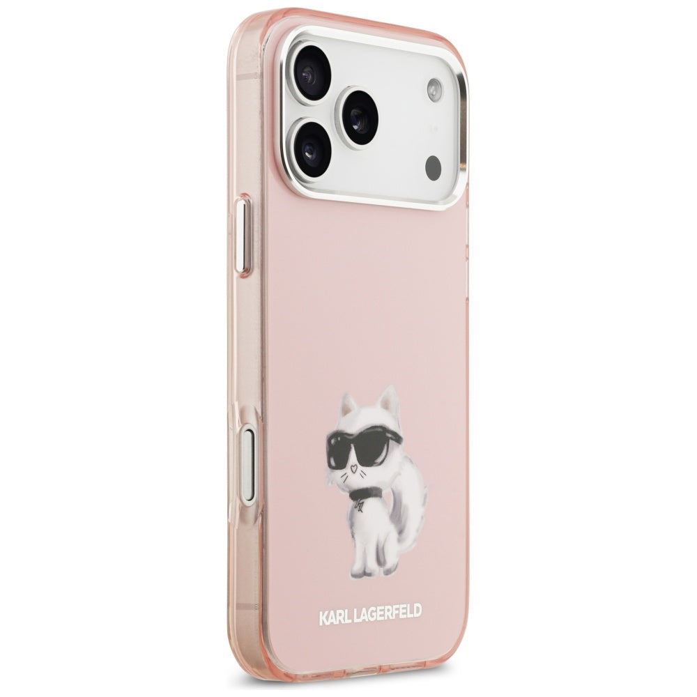 MagSafe Case for Apple iPhone 17 Pro Max, Karl Lagerfeld, IML Aquarelle Logo Choupette, Pink