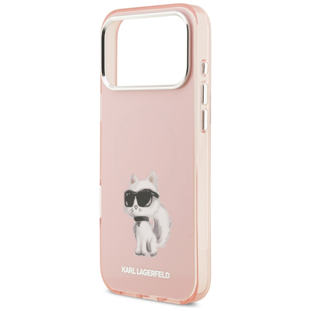MagSafe Case for Apple iPhone 17 Pro Max, Karl Lagerfeld, IML Aquarelle Logo Choupette, Pink