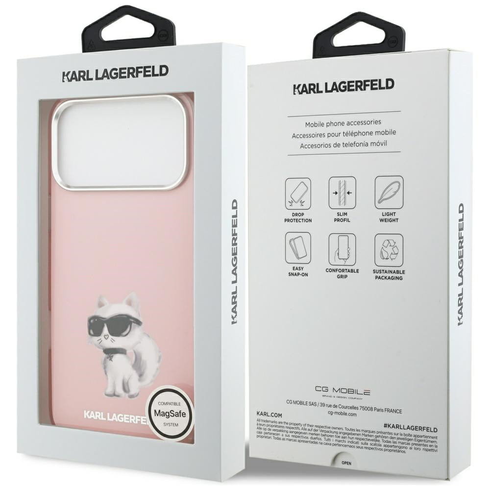 MagSafe Case for Apple iPhone 17 Pro Max, Karl Lagerfeld, IML Aquarelle Logo Choupette, Pink