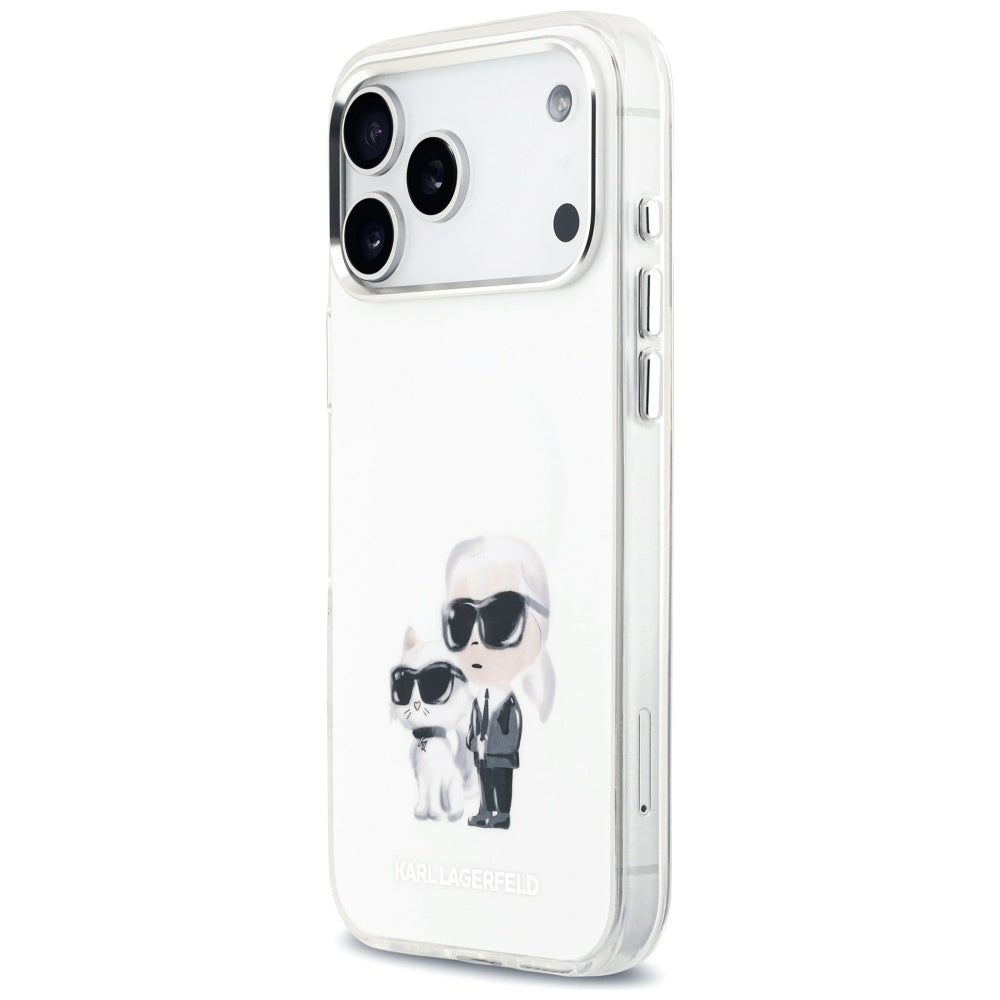 MagSafe Case for Apple iPhone 17 Pro Max, Karl Lagerfeld, IML Aquarelle Karl & Choupette Logo, White