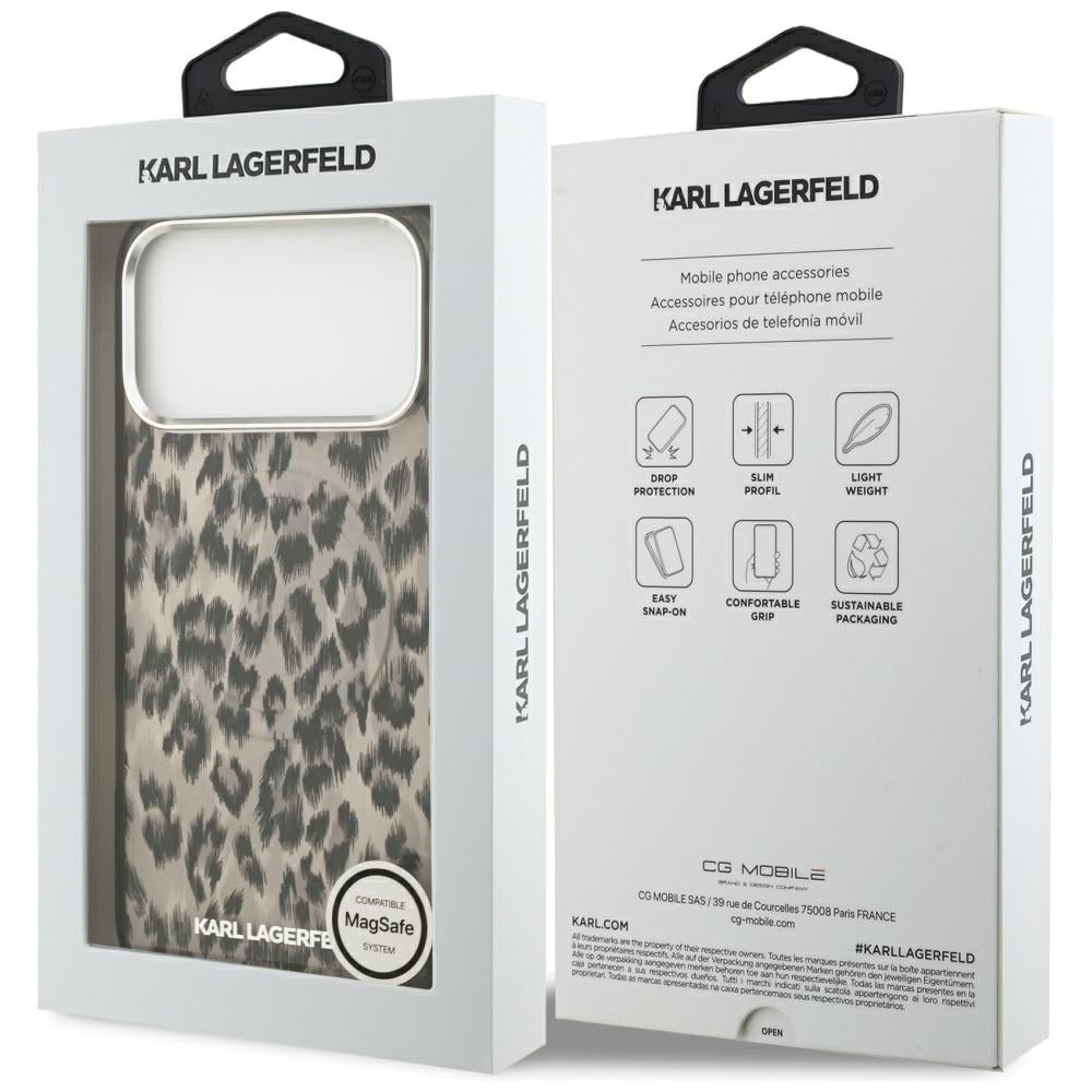 MagSafe Case for Apple iPhone 17 Pro Max, Karl Lagerfeld, IML Leopard Pattern, Brown