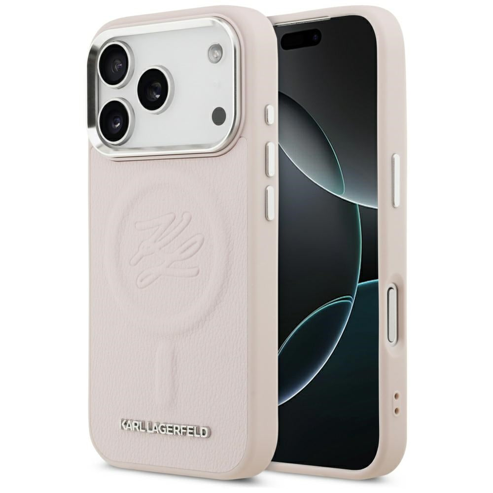 MagSafe Case for Apple iPhone 17 Pro Max, Karl Lagerfeld, Initial & Metal Logo, Pink