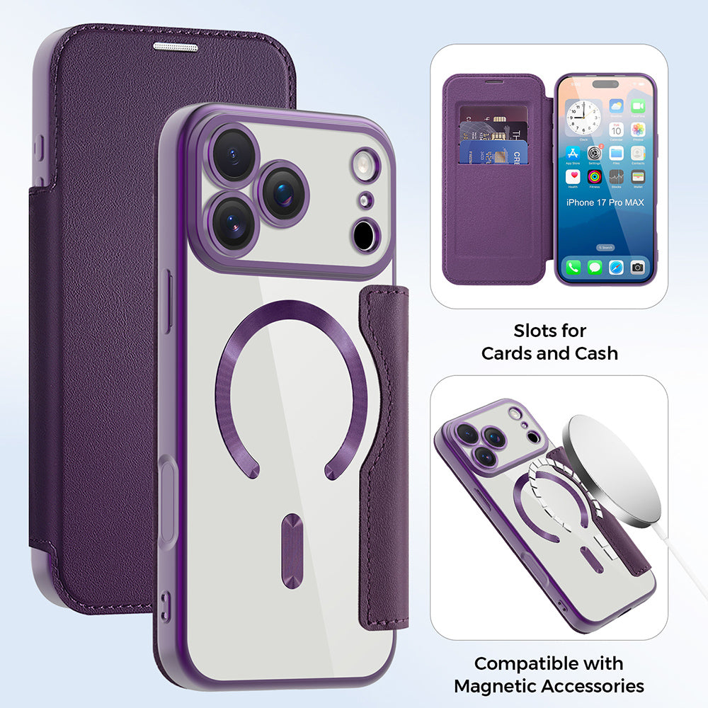 MagSafe Case for Apple iPhone 17 Pro Max, Techsuit, SmartMag Book, Purple