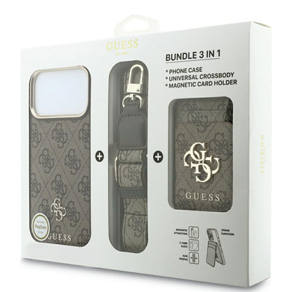 MagSafe Case for Apple iPhone 18 Pro / 17 Pro, Guess, 4G Cardslot & Big Strap, Brown