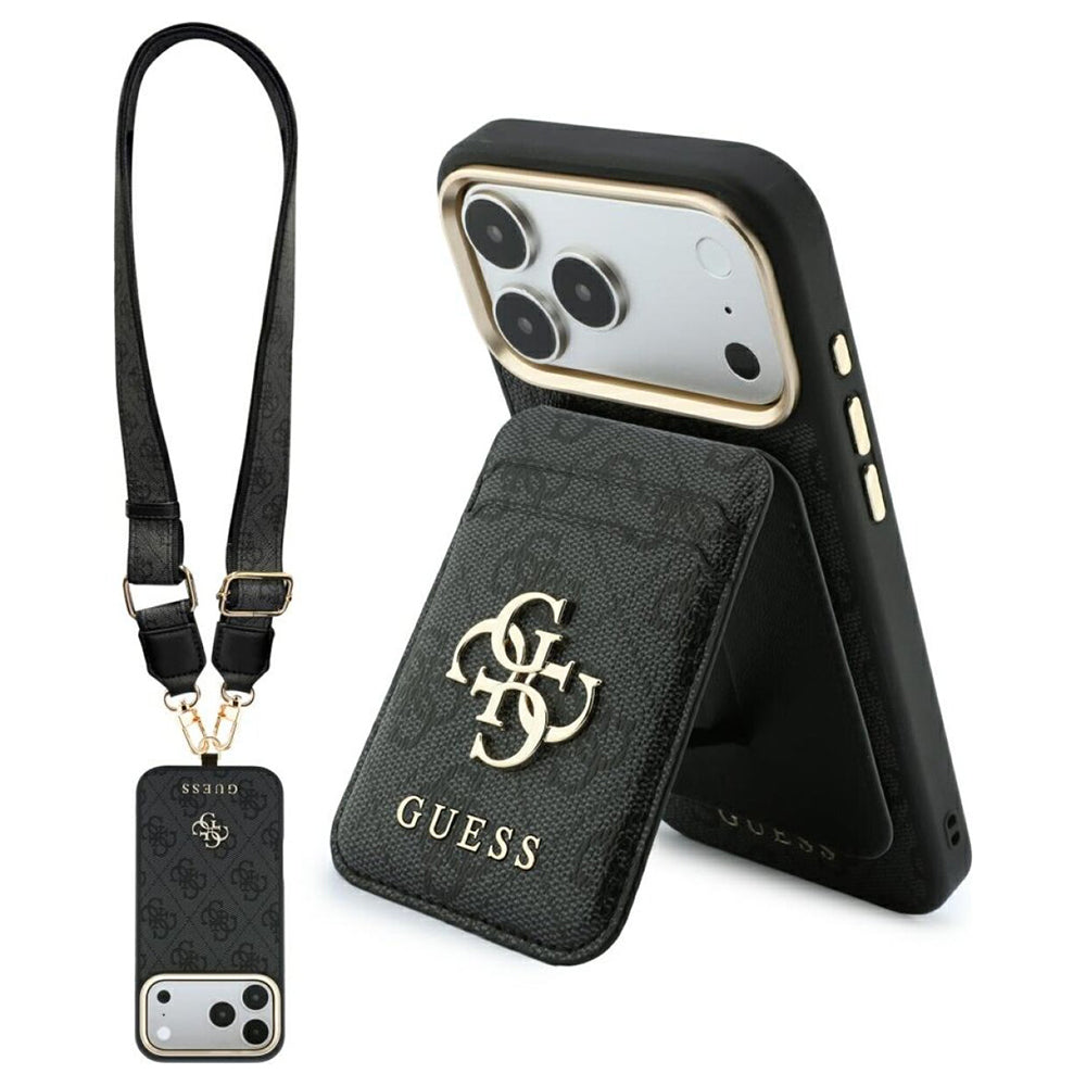 MagSafe Case for Apple iPhone 18 Pro / 17 Pro, Guess, 4G Cardslot & Big Strap, Black