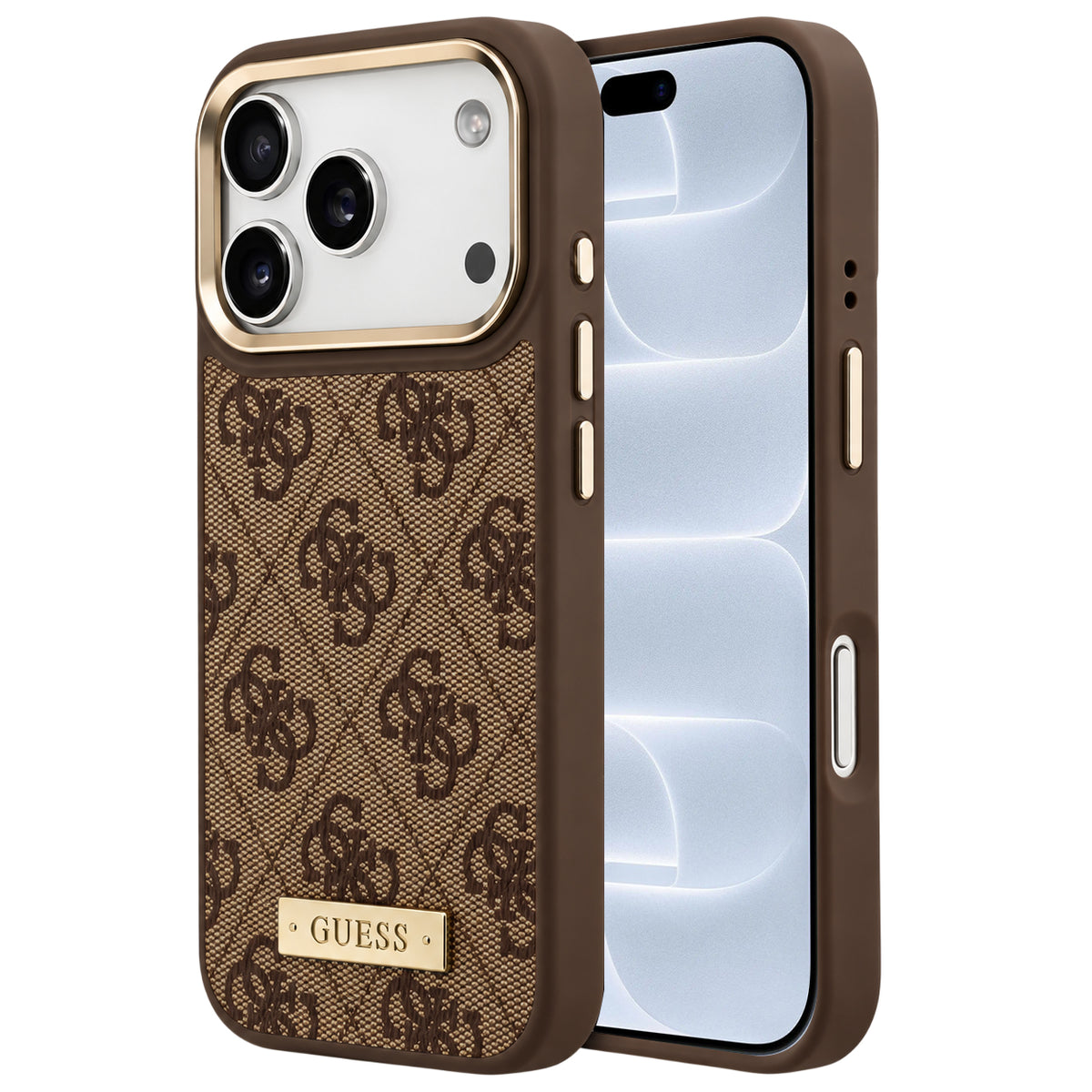 MagSafe Case for Apple iPhone 18 Pro / 17 Pro, Guess, 4G Logo Plate, Brown