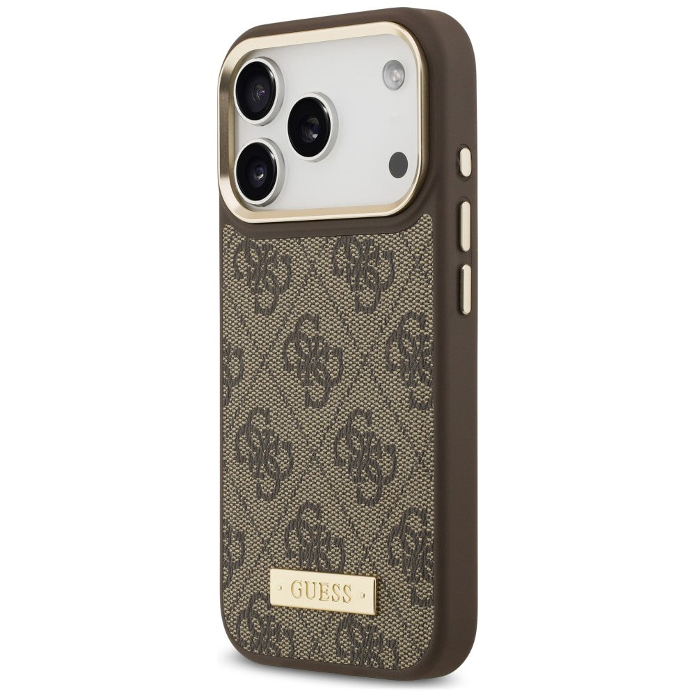 MagSafe Case for Apple iPhone 18 Pro / 17 Pro, Guess, 4G Logo Plate, Brown