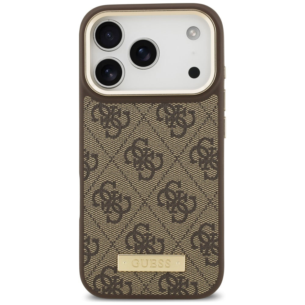 MagSafe Case for Apple iPhone 18 Pro / 17 Pro, Guess, 4G Logo Plate, Brown