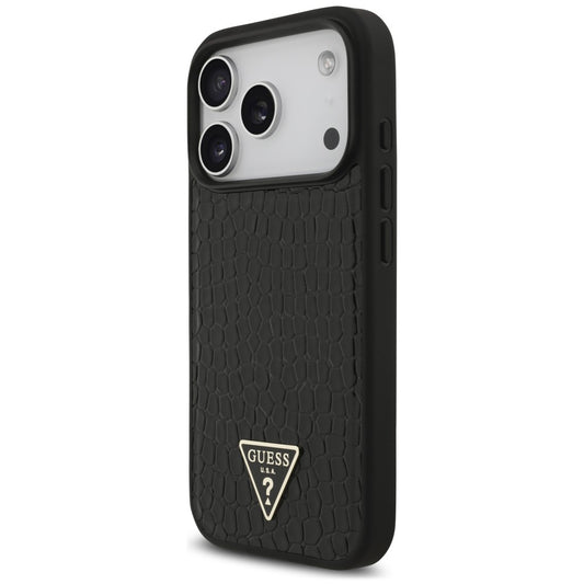 MagSafe Case for Apple iPhone 18 Pro / 17 Pro, Guess, Croco Triangle Logo, Black