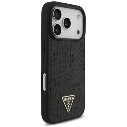 MagSafe Case for Apple iPhone 18 Pro / 17 Pro, Guess, Croco Triangle Logo, Black