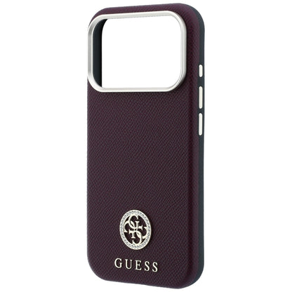 MagSafe Case for Apple iPhone 18 Pro / 17 Pro, Guess, Grained Round Strass Logo, Burgundy
