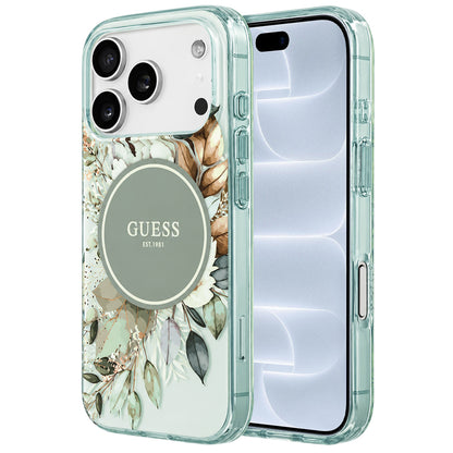 MagSafe Case for Apple iPhone 18 Pro / 17 Pro, Guess, IML Flower & Tonal Circle, Green