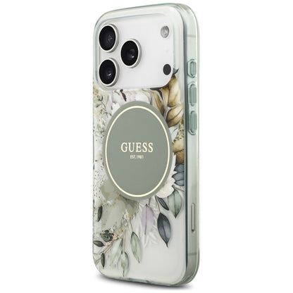 MagSafe Case for Apple iPhone 18 Pro / 17 Pro, Guess, IML Flower & Tonal Circle, Green