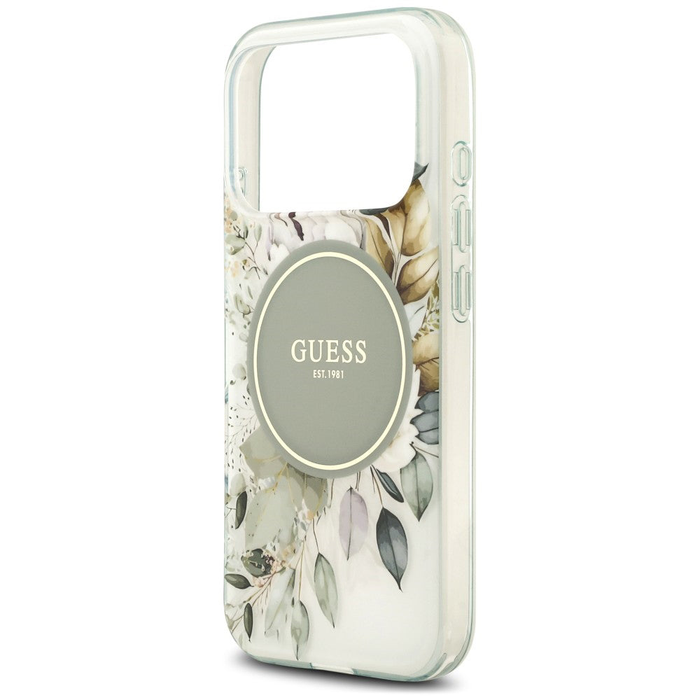 MagSafe Case for Apple iPhone 18 Pro / 17 Pro, Guess, IML Flower & Tonal Circle, Green