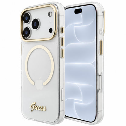 MagSafe Case for Apple iPhone 18 Pro / 17 Pro, Guess, IML Script Metal, Transparent