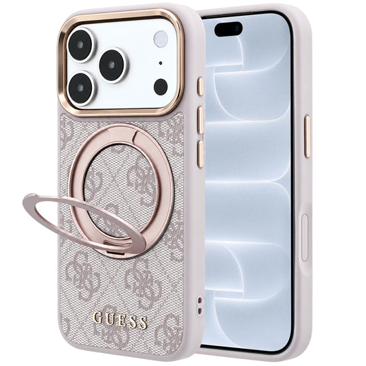 MagSafe Case for Apple iPhone 18 Pro / 17 Pro, Guess, Ring Stand 360 4G Classic Logo, Pink