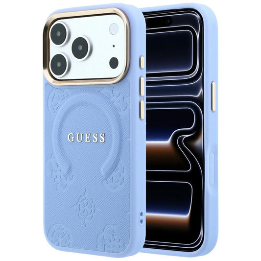 MagSafe Case for Apple iPhone 18 Pro / 17 Pro, Guess, Saffiano Peony Ring, Blue