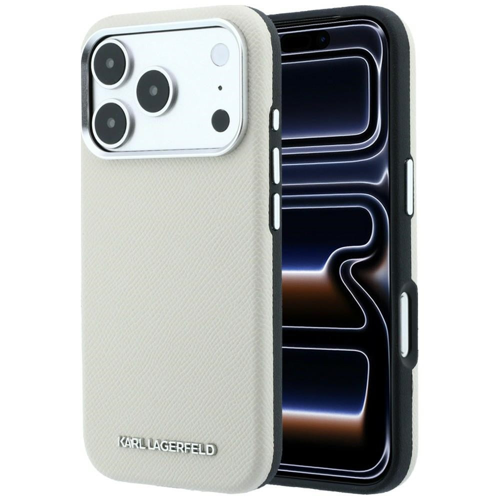 MagSafe Case for Apple iPhone 18 Pro / 17 Pro, Karl Lagerfeld, Grained Elongated Logo, Beige