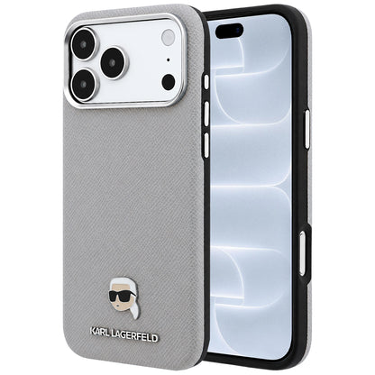 MagSafe Case for Apple iPhone 18 Pro / 17 Pro, Karl Lagerfeld, Grained Karl Head's Metal, Gray