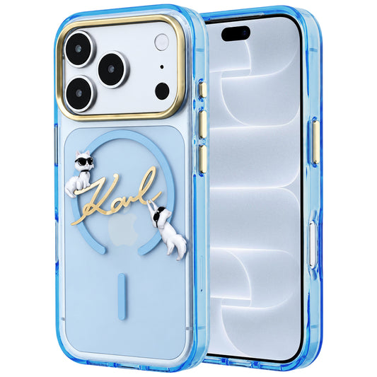 MagSafe Case for Apple iPhone 18 Pro / 17 Pro, Karl Lagerfeld, IML Choupette Karl Script Logo, Blue