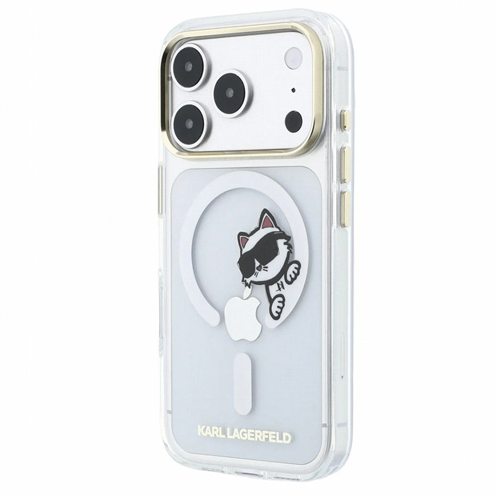 MagSafe Case for Apple iPhone 18 Pro / 17 Pro, Karl Lagerfeld, IML Peekaboo Print and Metal Frame, Transparent