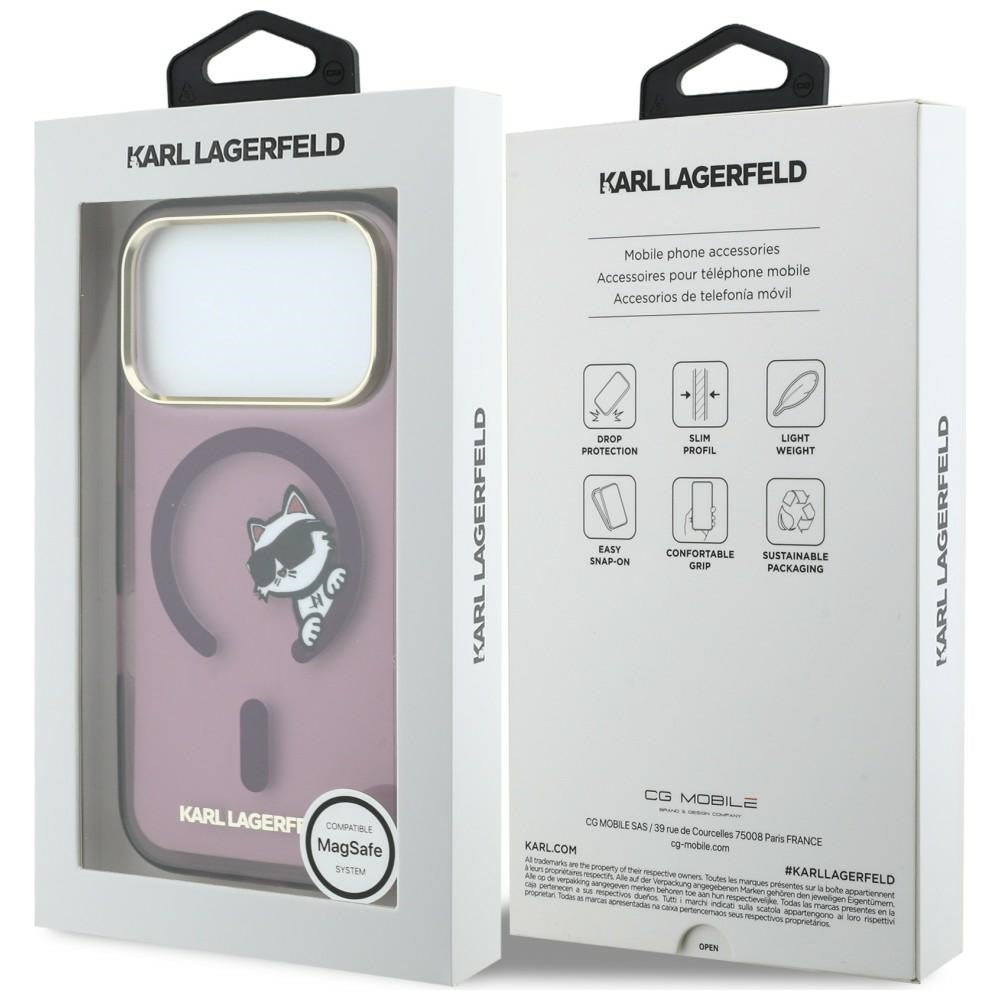 MagSafe Case for Apple iPhone 18 Pro / 17 Pro, Karl Lagerfeld, IML Peekaboo Print and Metal Frame, Burgundy
