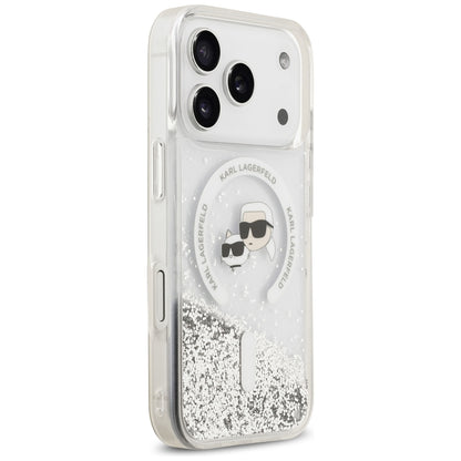 MagSafe Case for Apple iPhone 18 Pro / 17 Pro, Karl Lagerfeld, Liquid Glitter Karl & Choupette Head's, Transparent