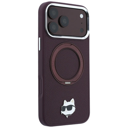 MagSafe Case for Apple iPhone 18 Pro / 17 Pro, Karl Lagerfeld, Ring Stand 360 Choupette Pin, Burgundy
